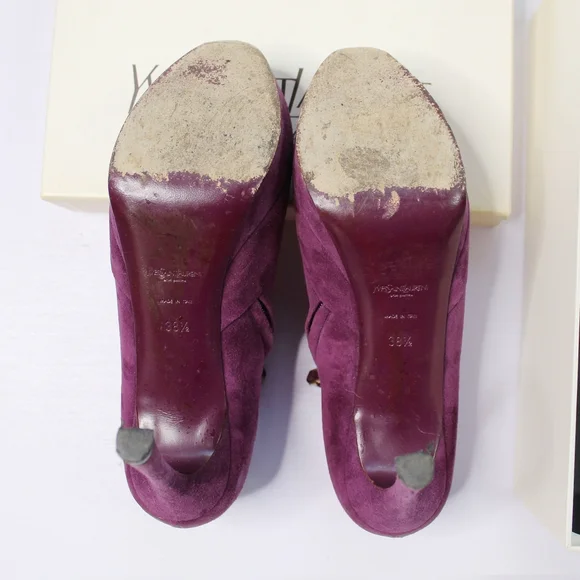 Yves Saint Laurent Plum Suede Platform Booties - Picture 5 of 15